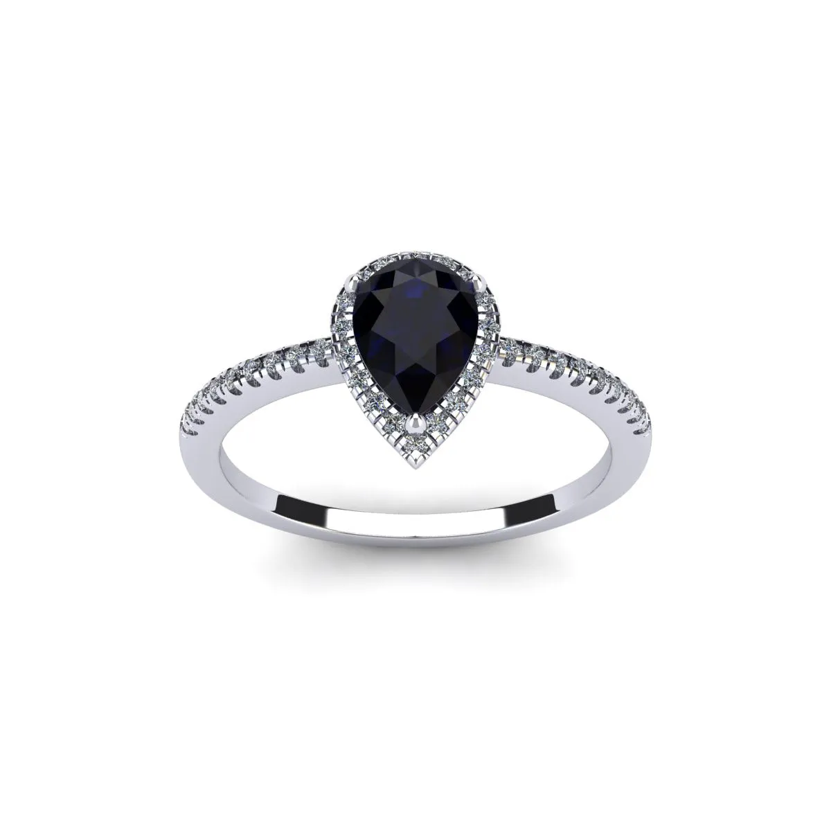 1 Carat Pear Shape Sapphire And Halo Diamond Ring In 14 Karat White Gold