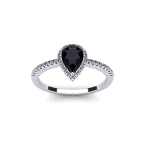 1 Carat Pear Shape Sapphire And Halo Diamond Ring In 14 Karat White Gold