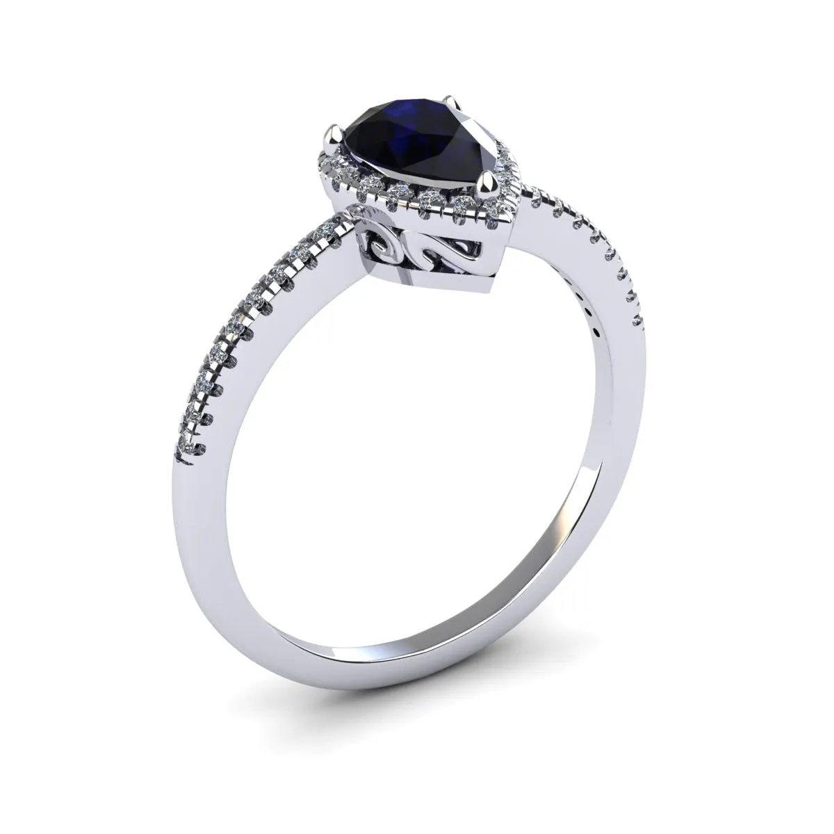 1 Carat Pear Shape Sapphire And Halo Diamond Ring In 14 Karat White Gold