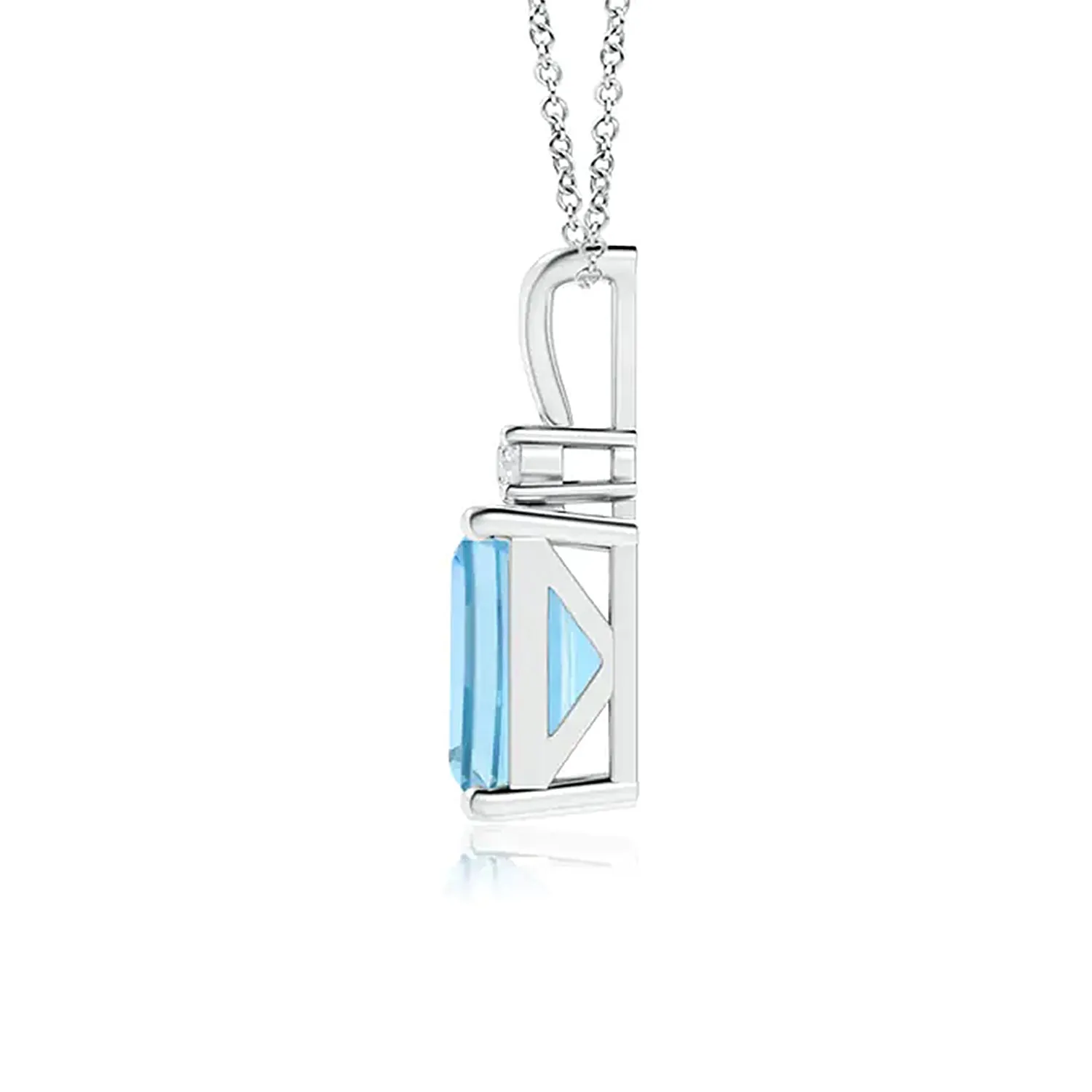 1 CT. Emerald-Cut Aquamarine Solitaire Pendant with Diamond