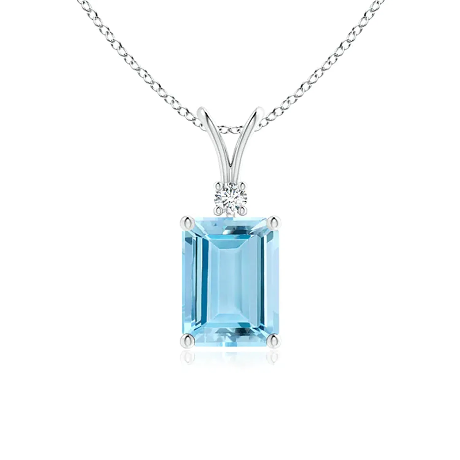 1 CT. Emerald-Cut Aquamarine Solitaire Pendant with Diamond