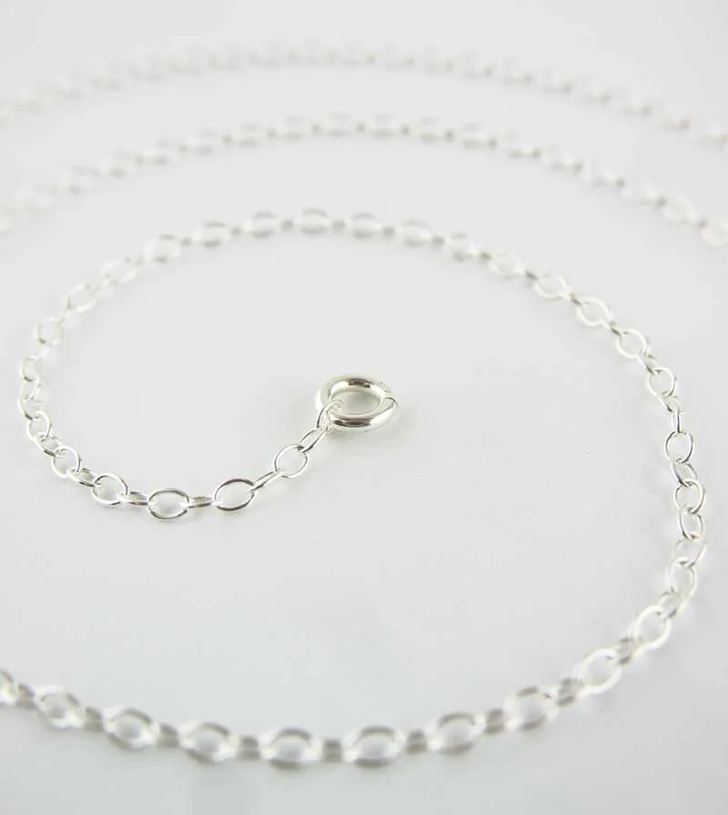 1.3 mm Simple Cable Chain, Unplated Sterling Silver