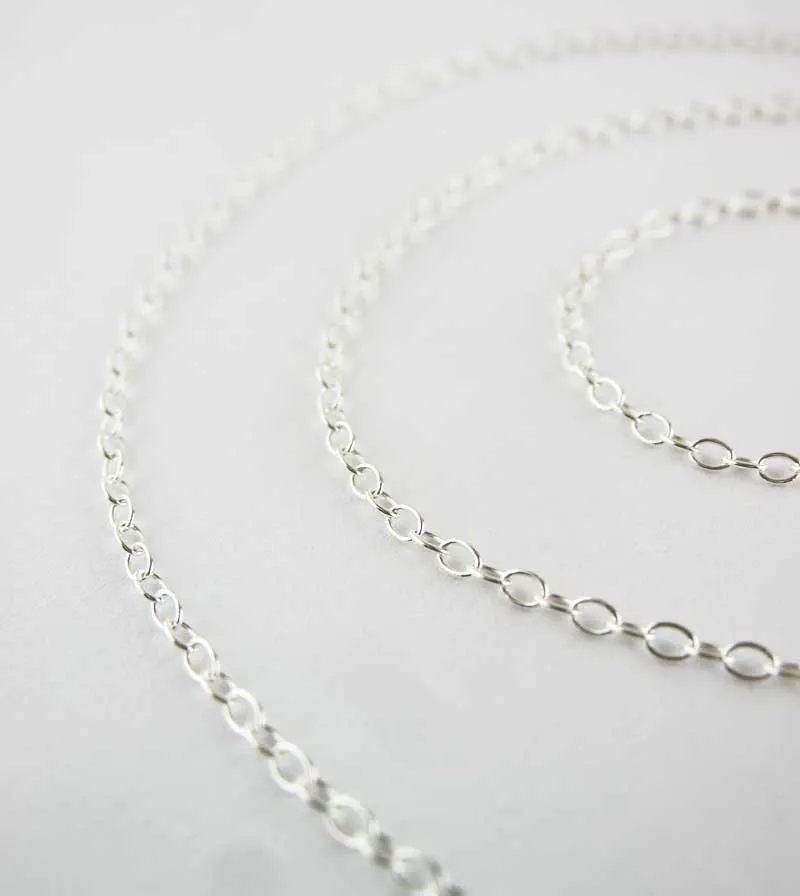 1.3 mm Simple Cable Chain, Unplated Sterling Silver