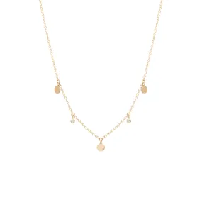 14k 3 Itty Bitty Dangling Disc & Diamond Necklace