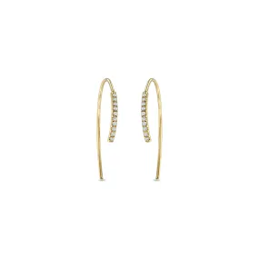 14k Pavé Diamond Bar Short Wire Threader Earrings