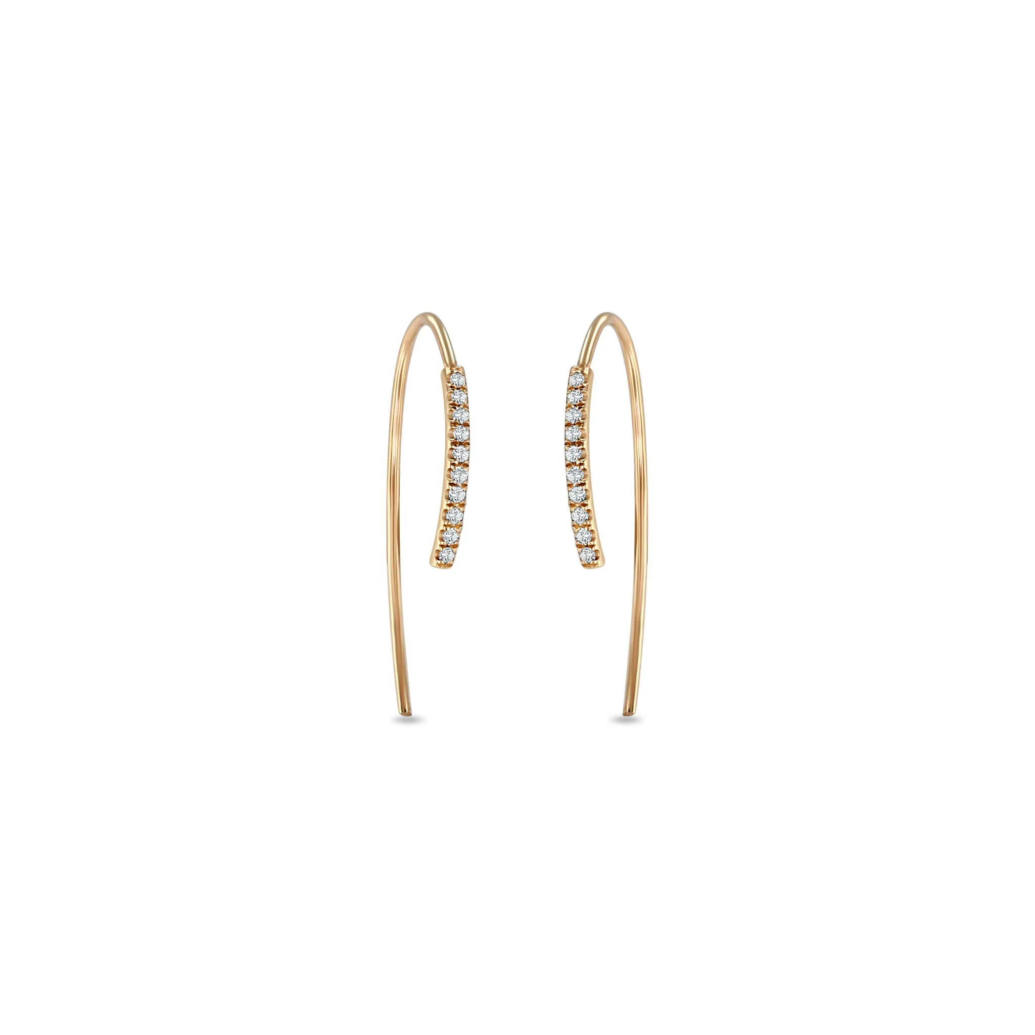 14k Pavé Diamond Bar Short Wire Threader Earrings