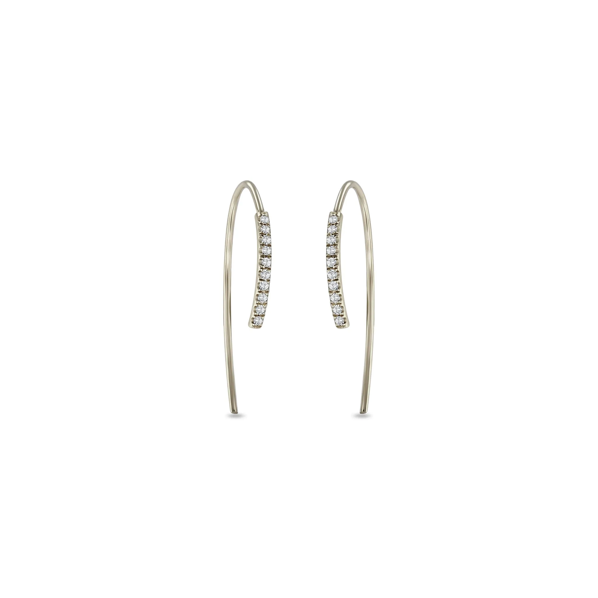 14k Pavé Diamond Bar Short Wire Threader Earrings