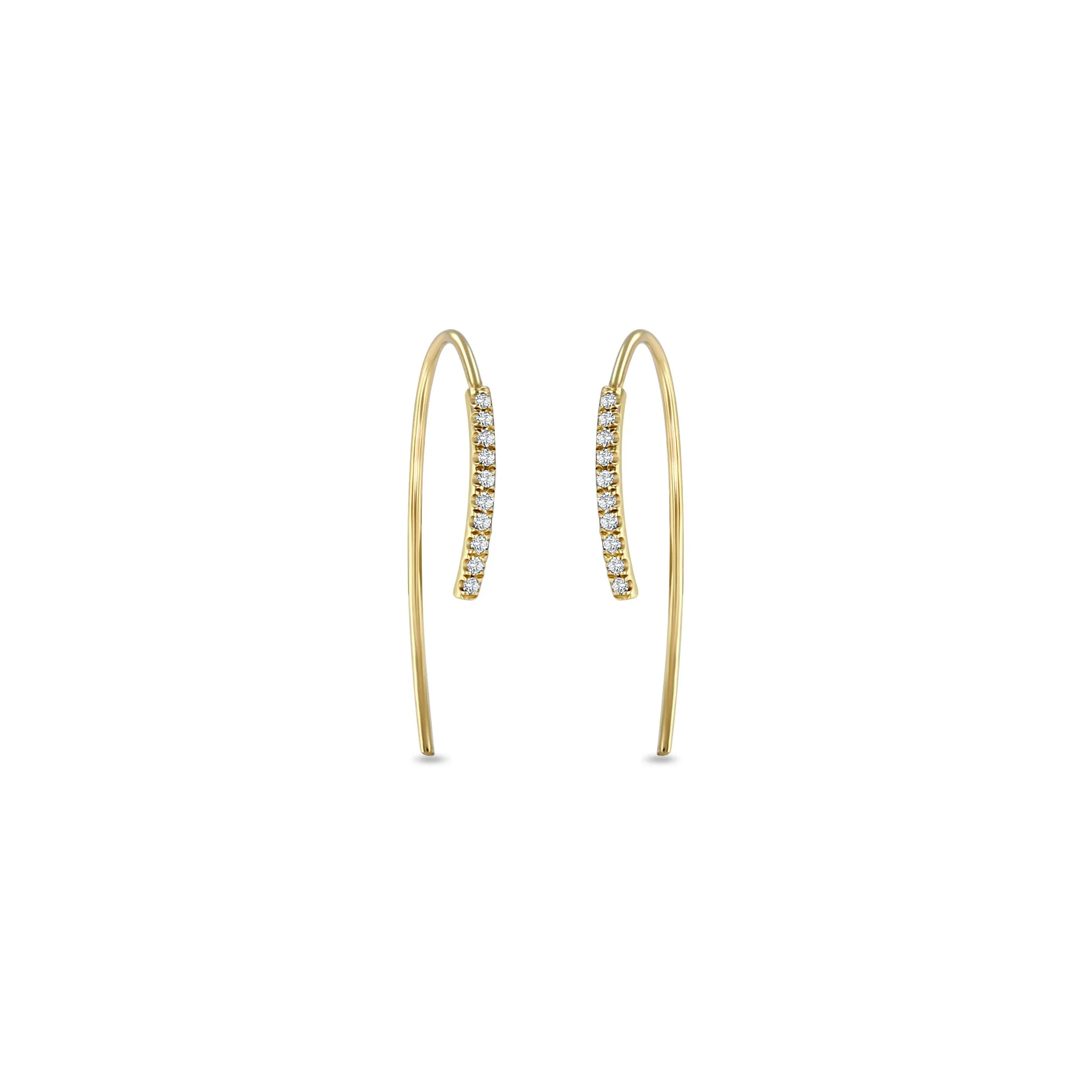 14k Pavé Diamond Bar Short Wire Threader Earrings