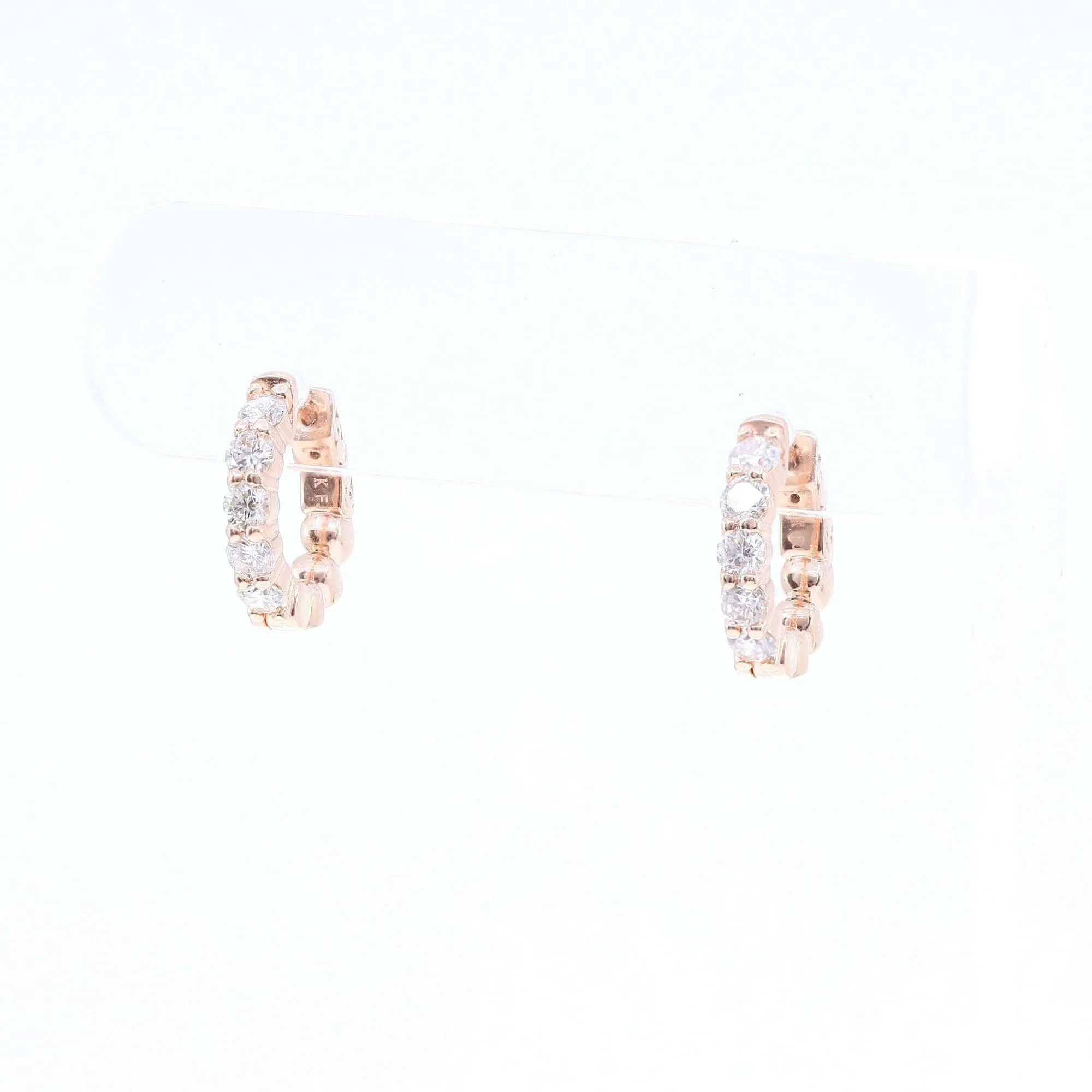 14K ROSE GOLD HINGED HUGGIE HOOP EARRINGS 1.10CTW