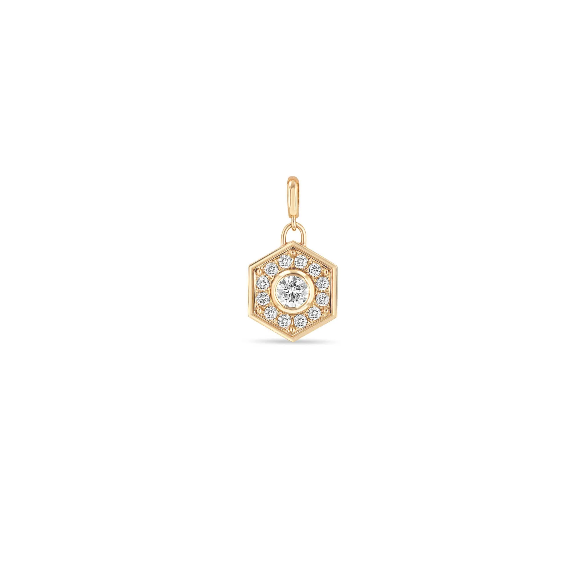 14k Single Large Diamond Hexagon Halo Charm Pendant