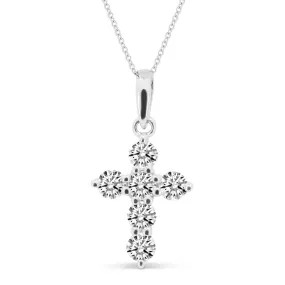 14K White Gold Diamond Cross Necklace