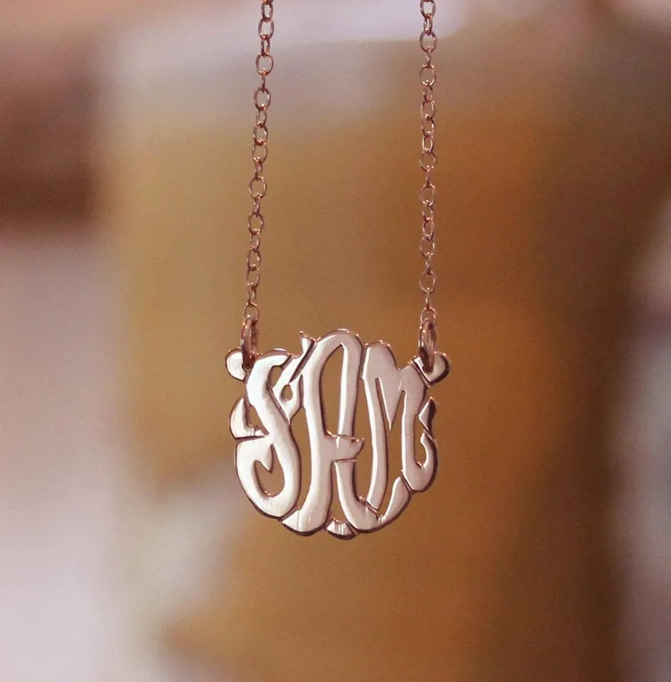 24K Rose Gold Plated Monogram Necklace~Split Chain