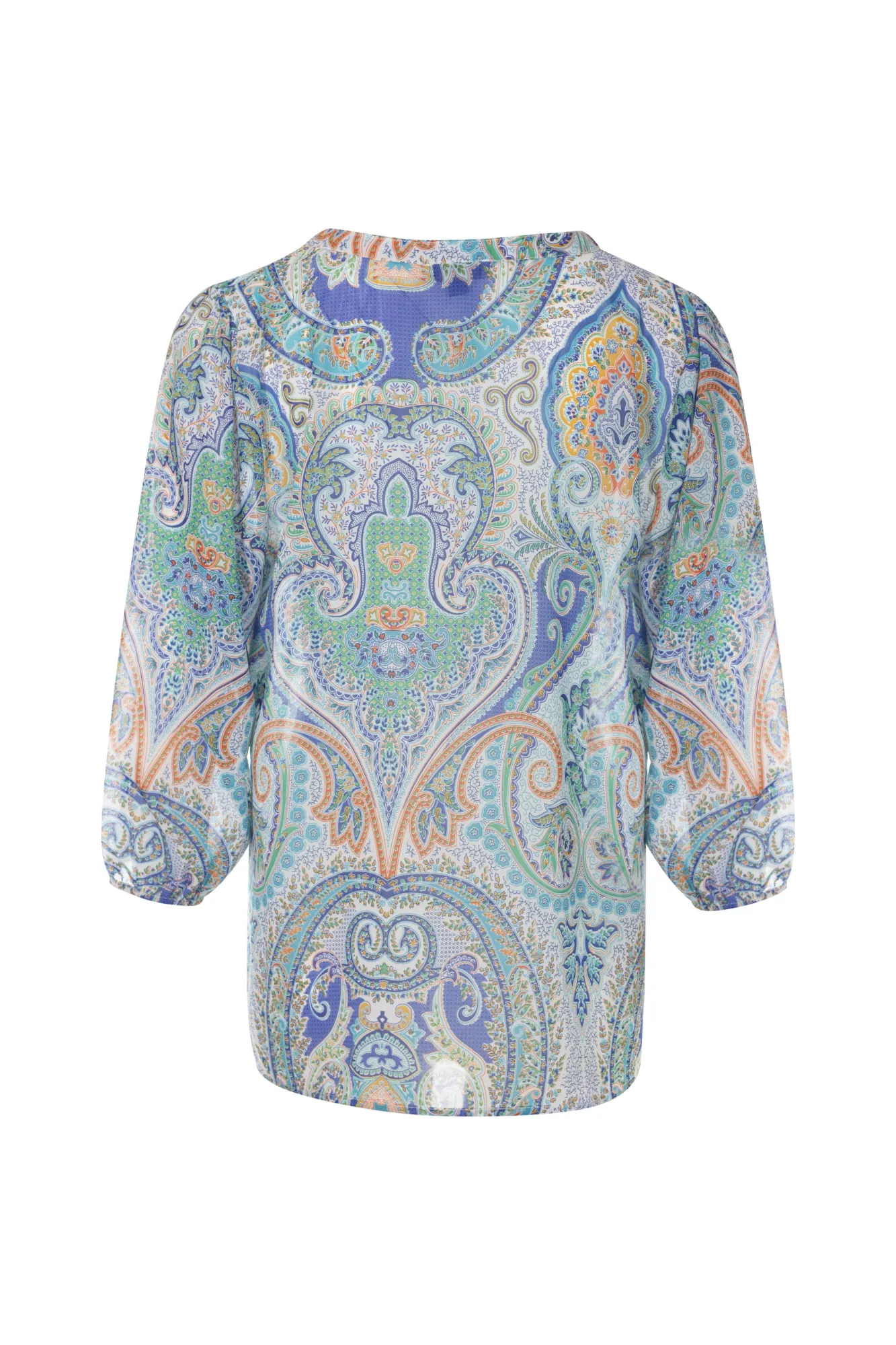 3/4 sleeve Printed Chiffon Top | Blues Aqua Patchwork | 7124AR