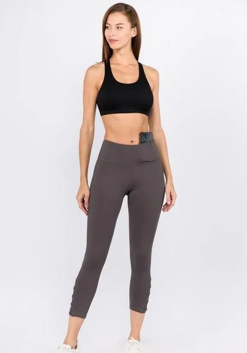 Active Crisscross Mesh Ankle Capri Legging-Charcoal