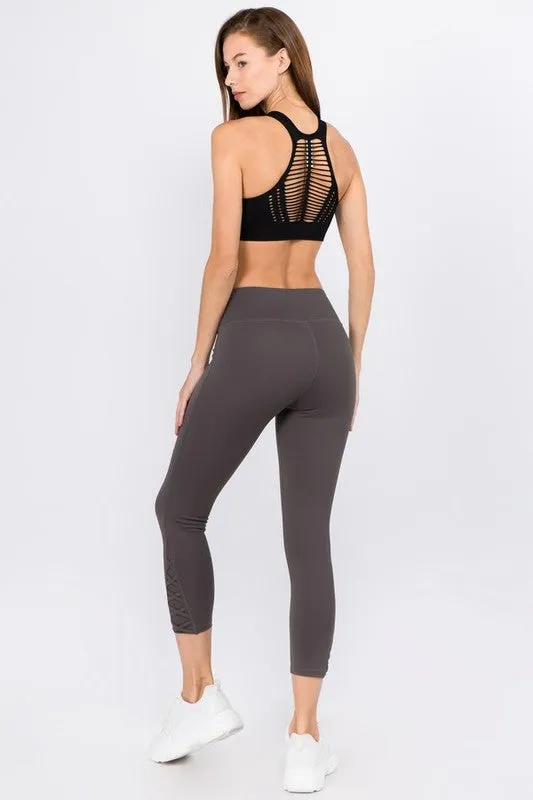 Active Crisscross Mesh Ankle Capri Legging-Charcoal