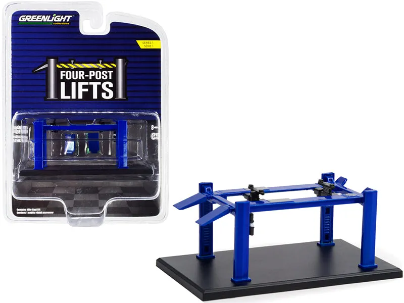 Adjustable Four-Post Lift Blue Four-Post Lifts Series 1 1/64 Diecast Model by Greenlight