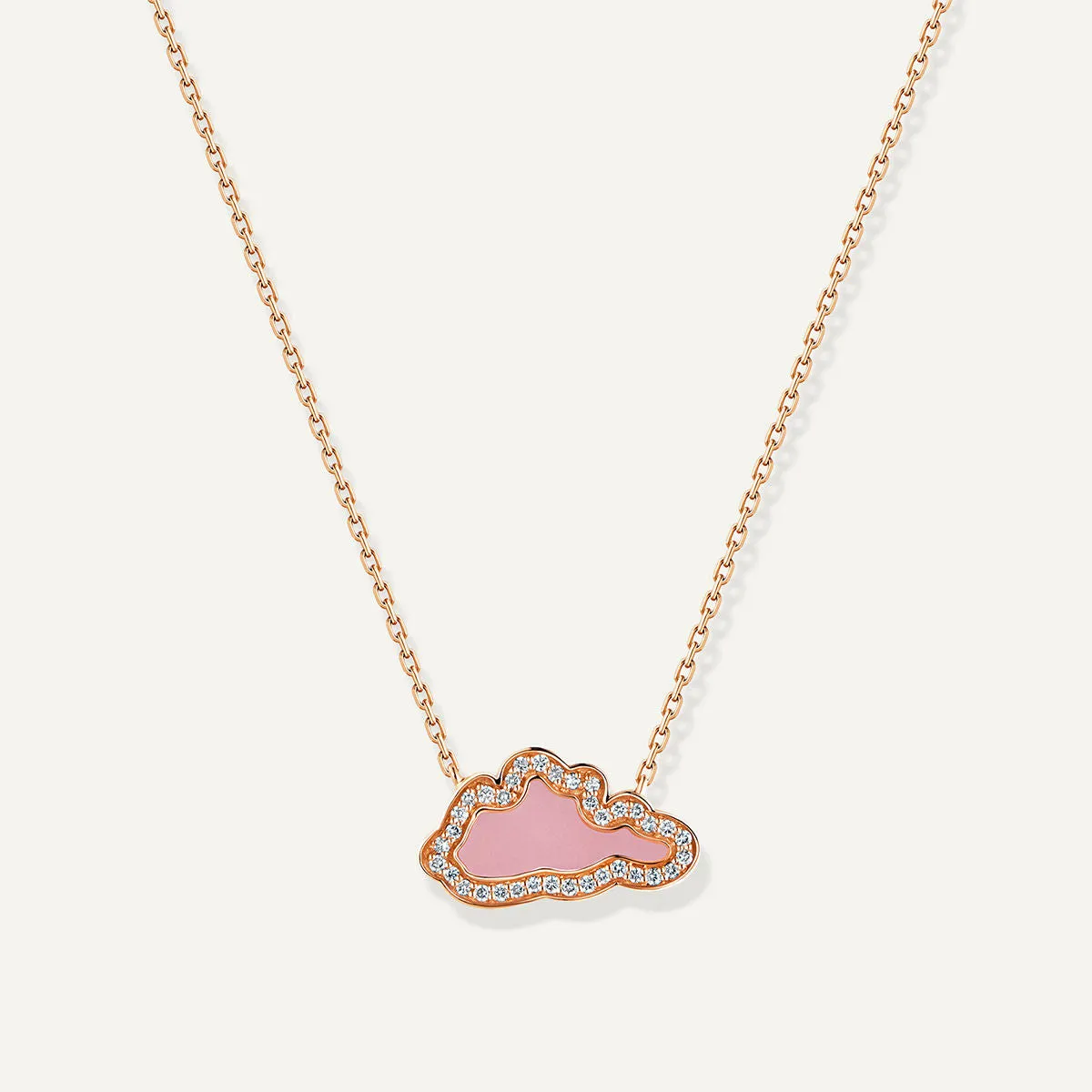 Allusia Love Pink Enamel 18K Rosegold Necklace w. Diamonds