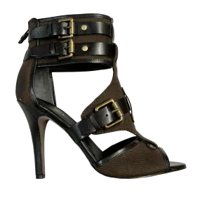 ASH Women's Heidi Ash Heidi Stiletto-heeled Buckled Sandal 37.5 Caffe/T Moro Cotton twill / Leather