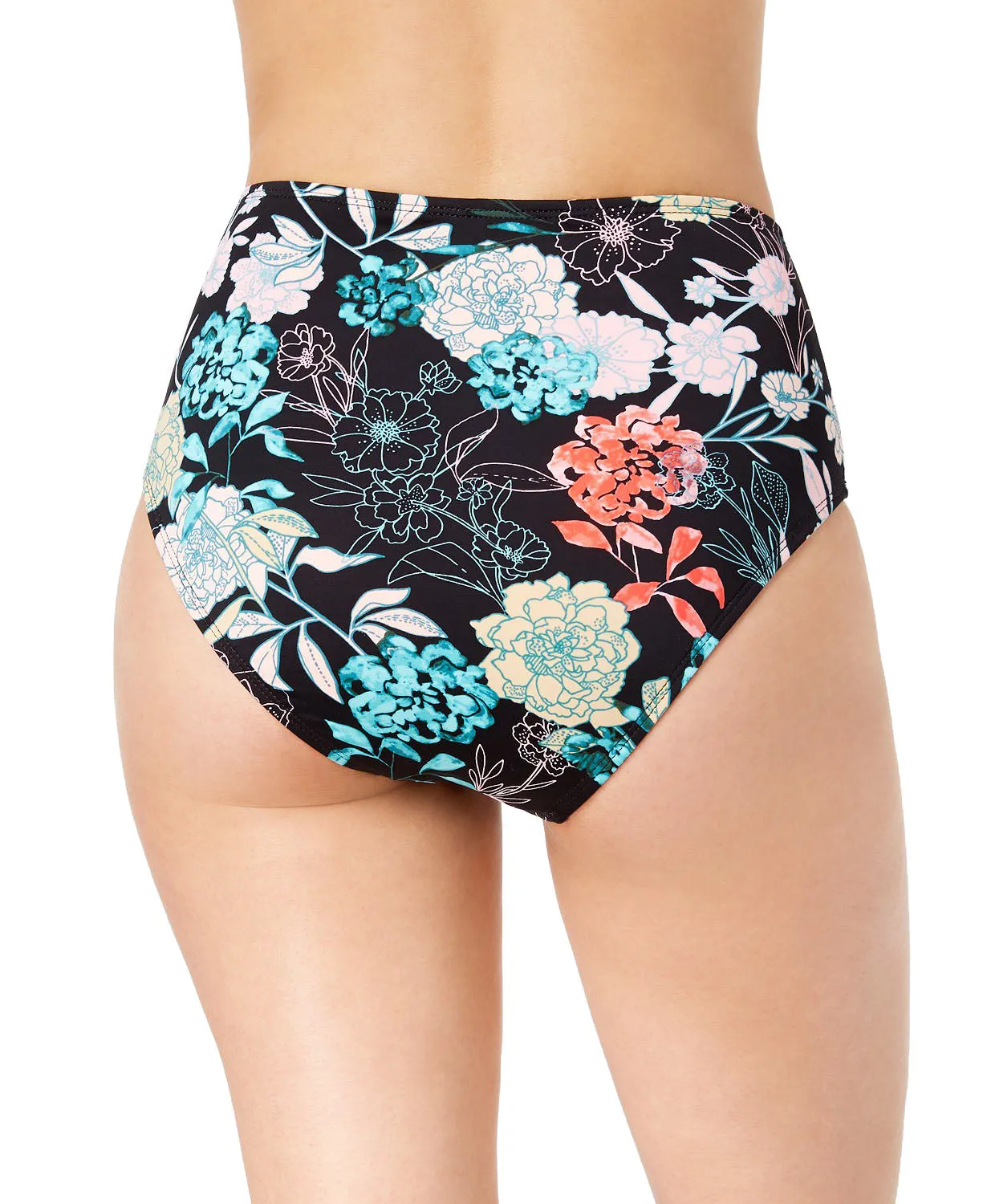 Bar III Women's Floral High-Waist Bikini Bottoms, Black Floral, M