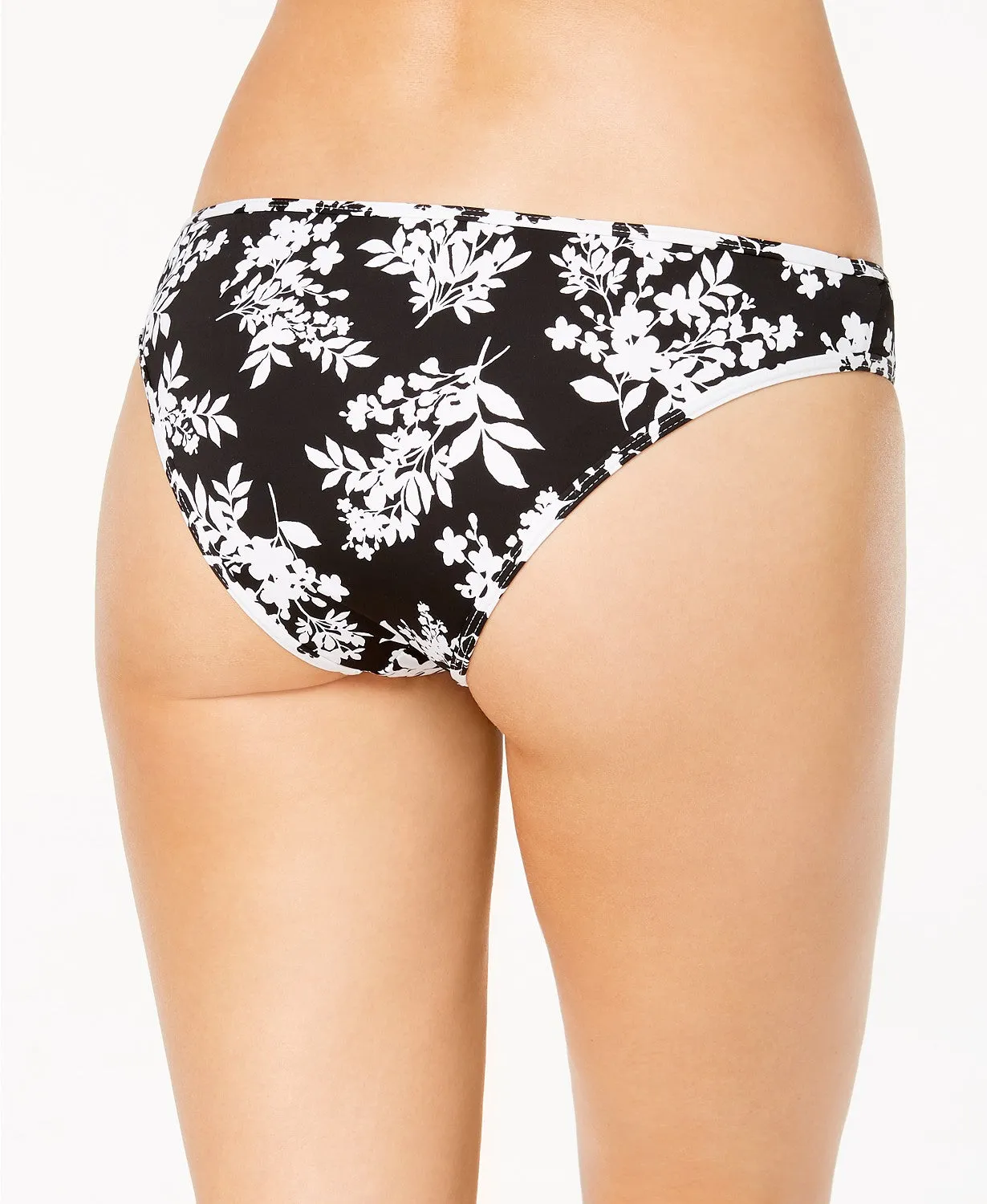 Bar III Women's Woodland Floral Printed Hipster Swim Bottoms, Black, M