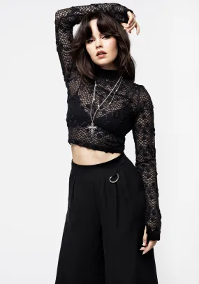 Baroque Long Sleeve Lace Crop Top