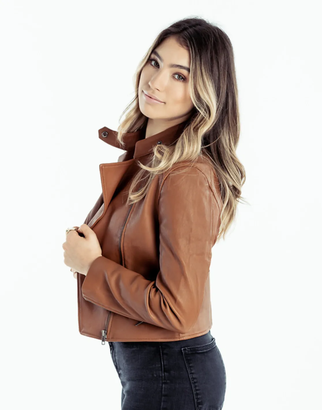 Biker Leather Jacket Tan