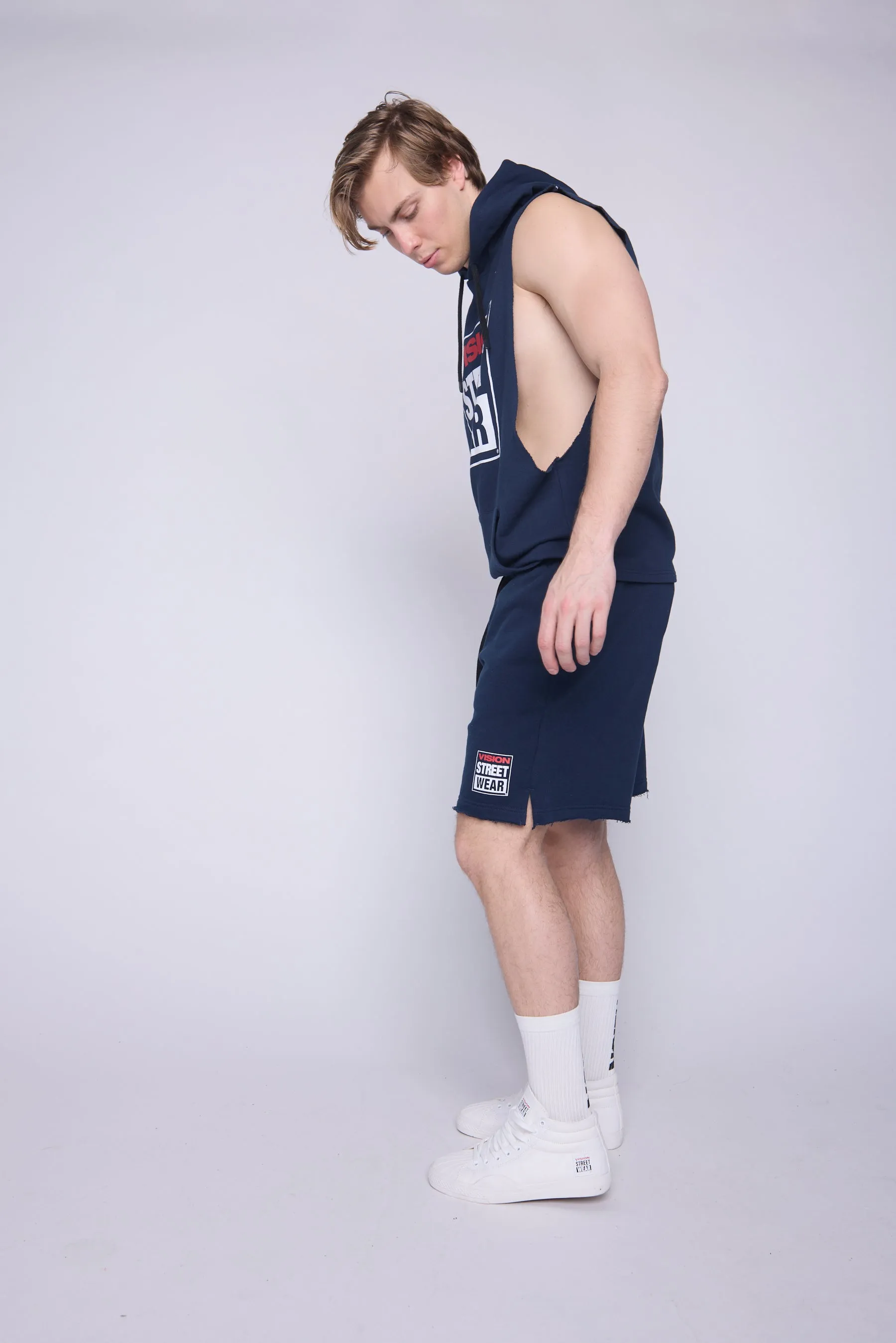 Box Logo Sleeveless Hoodie - Navy