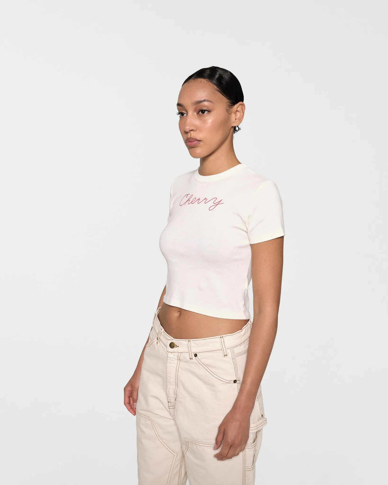 Chain Stitch Baby Tee (Vintage White)