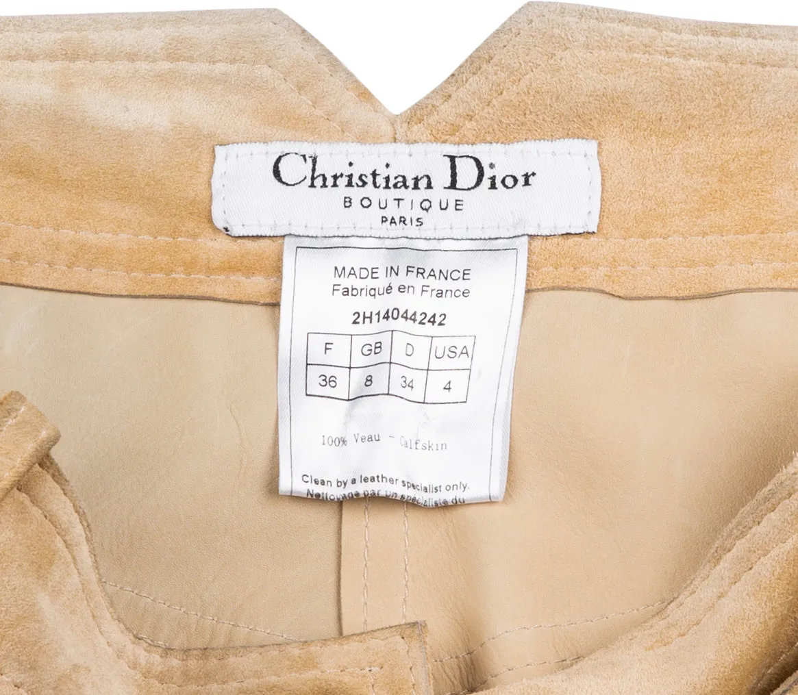 Christian Dior Fall 2002 Embellished Plate Logo Suede Pants