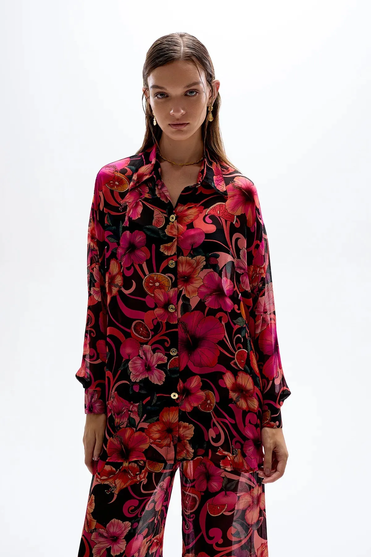 Cin Cin - Solace Button Up Shirt - Hibiscus Pink