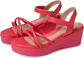 Cole Haan Grand Ambition Addison Geranium Leather Ankle Strap Wedge Heel Sandals