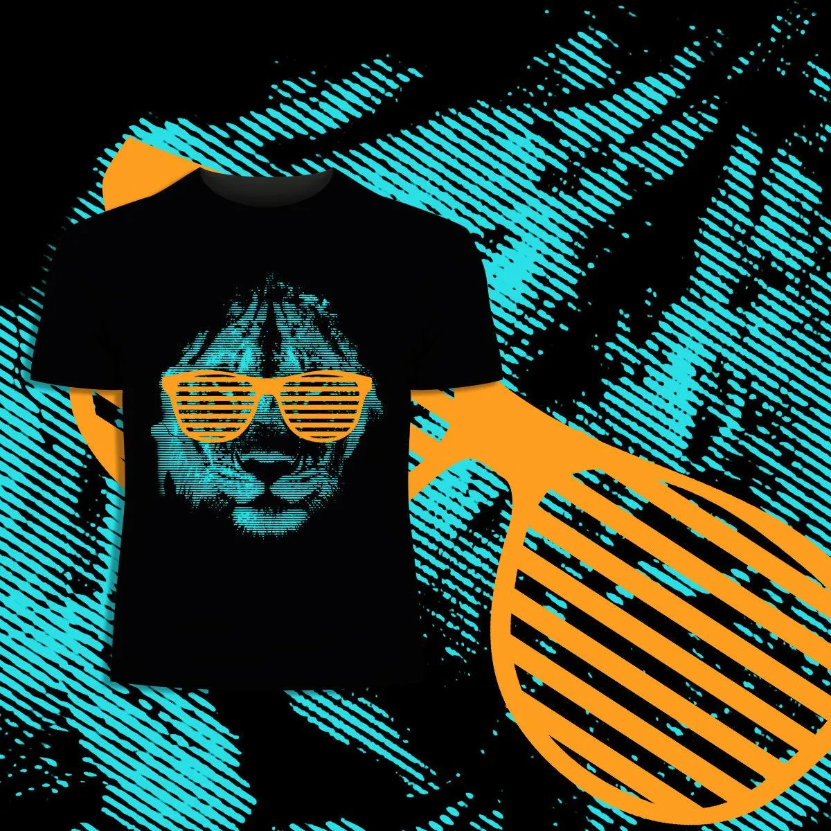 Cool Lion Halftone Animal Sunglasses T-Shirt