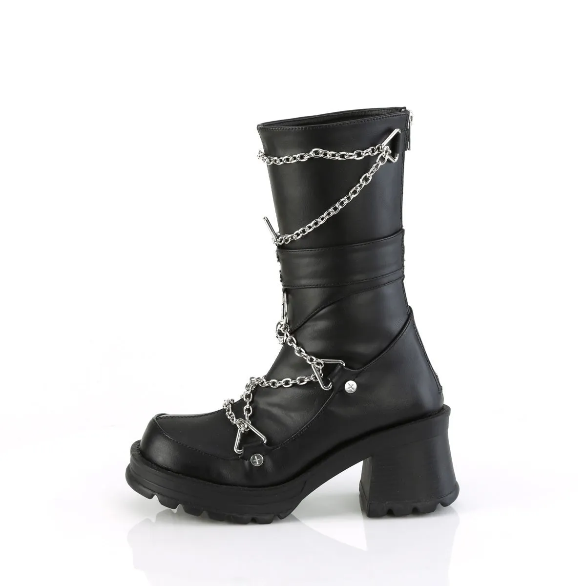 Demonia BRATTY-120 | Black Vegan Leather Mid-Calf Boots