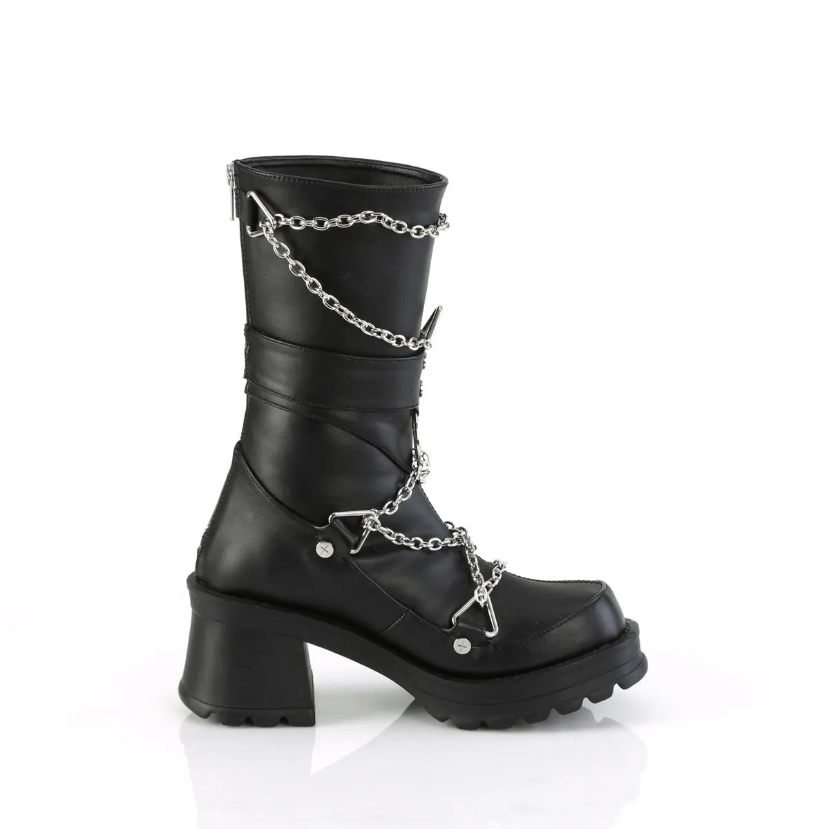 Demonia BRATTY-120 | Black Vegan Leather Mid-Calf Boots