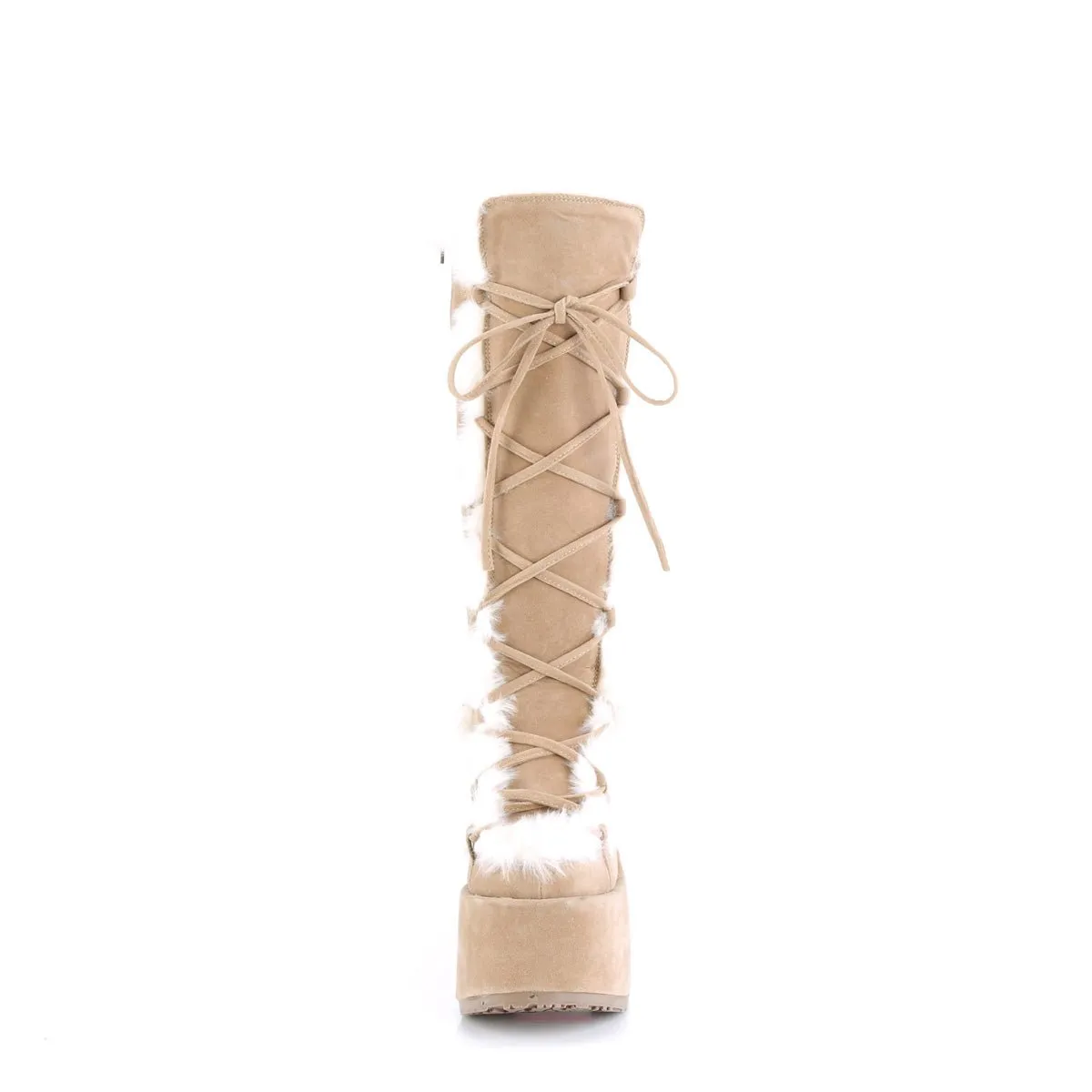 Demonia CAMEL-311 | Camel Vegan Suede Knee High Boots