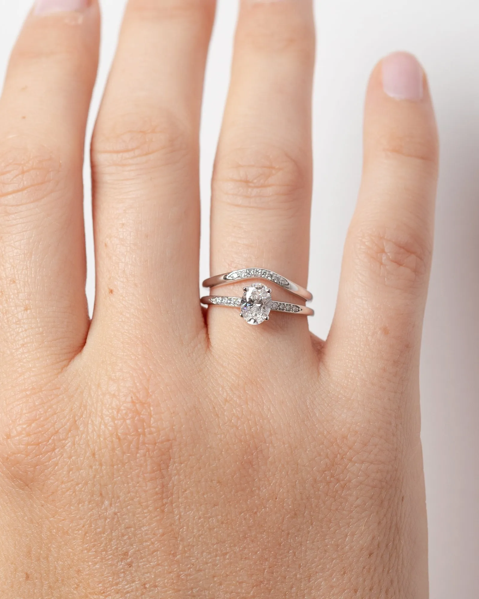 Ellipse Ring and Stratura Wave Band with lab-grown Diamonds