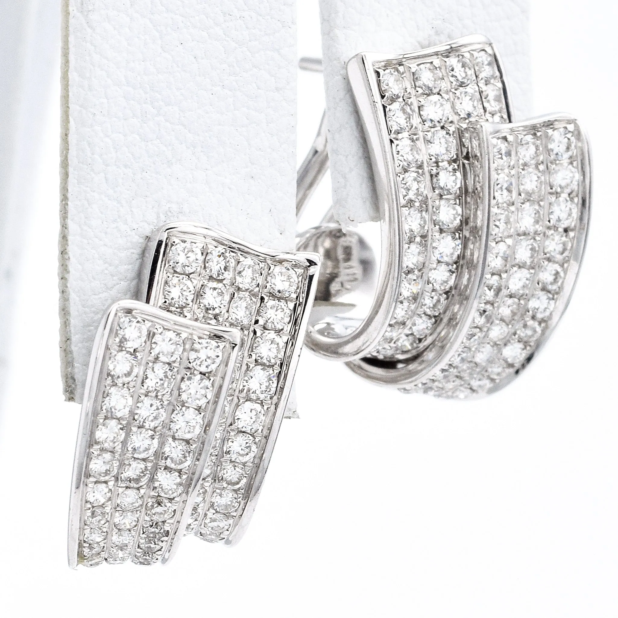 Estate 18K White Gold 1.06 TCW Pave Diamond Omega Back Earrings