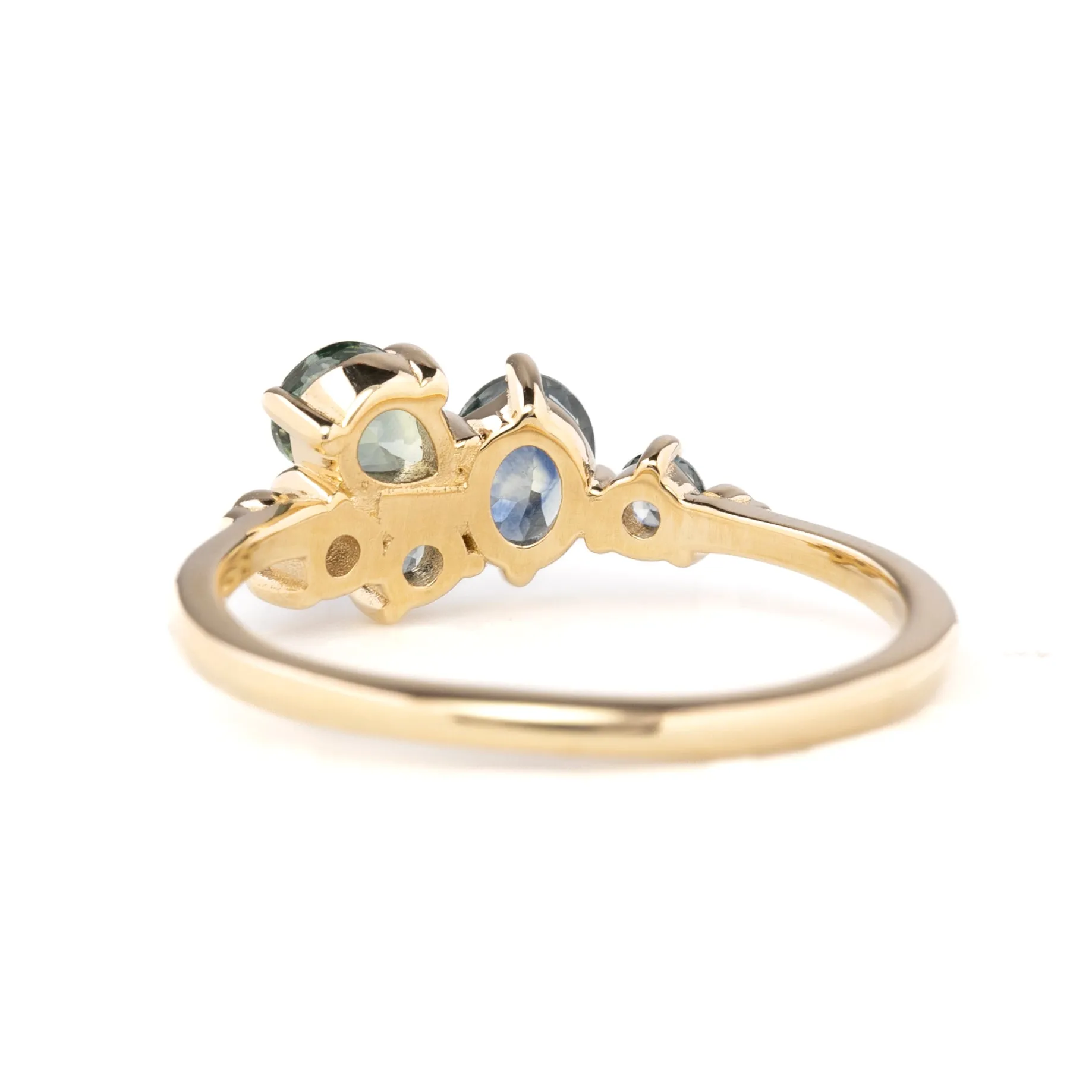 Five Stones Sapphire Stardust Cluster Ring, 14k Gold (One of a kind)