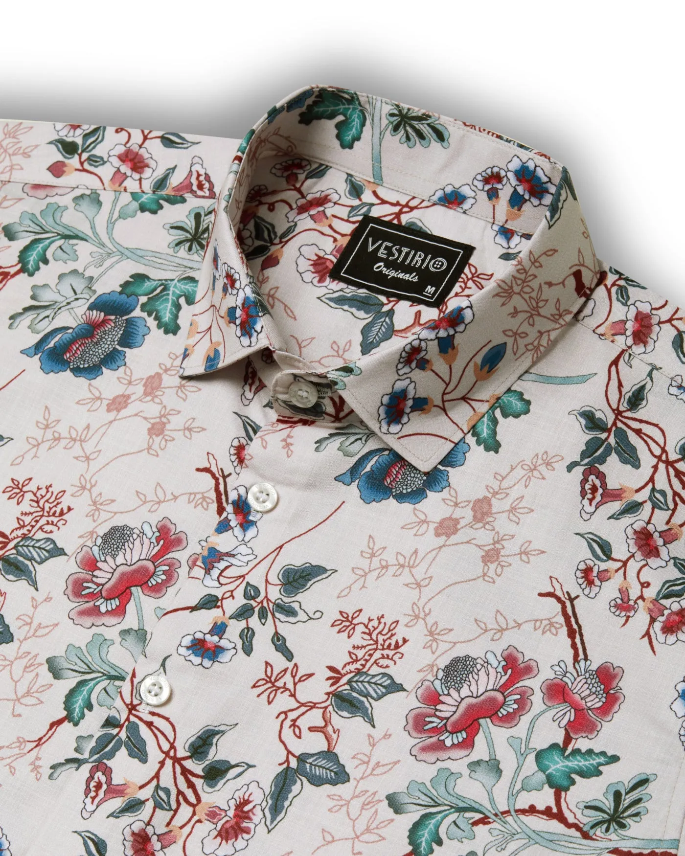 Flower print beige full sleeve shirt for men