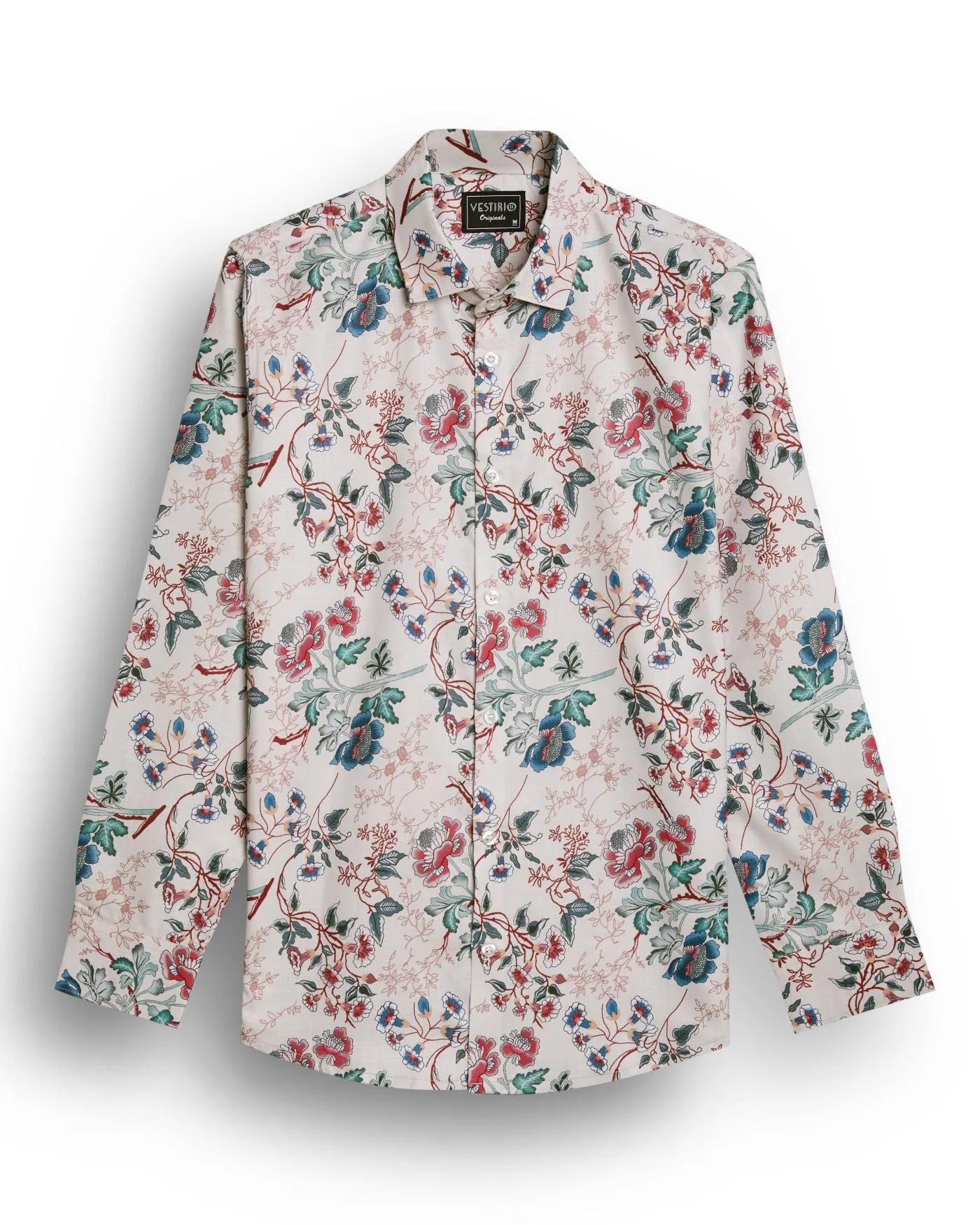 Flower print beige full sleeve shirt for men