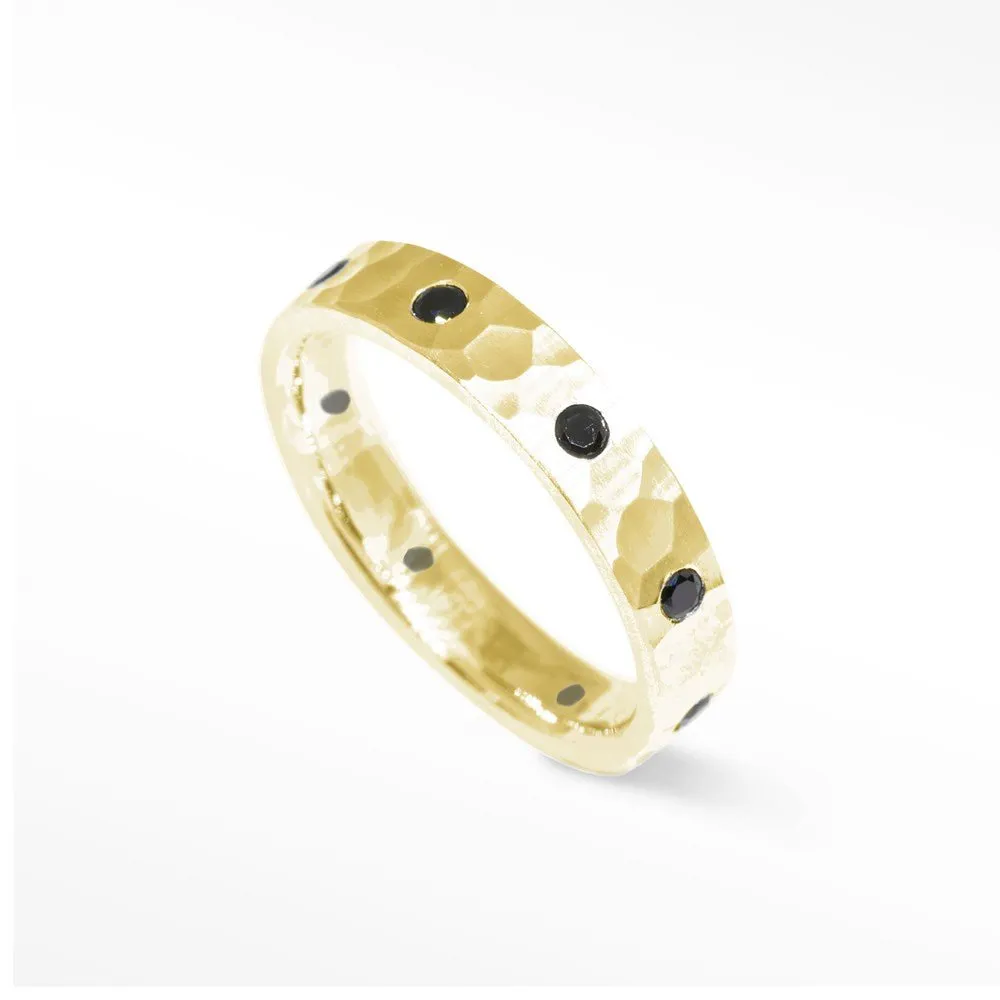 Forged Black Diamond 14k Yellow Gold Ring