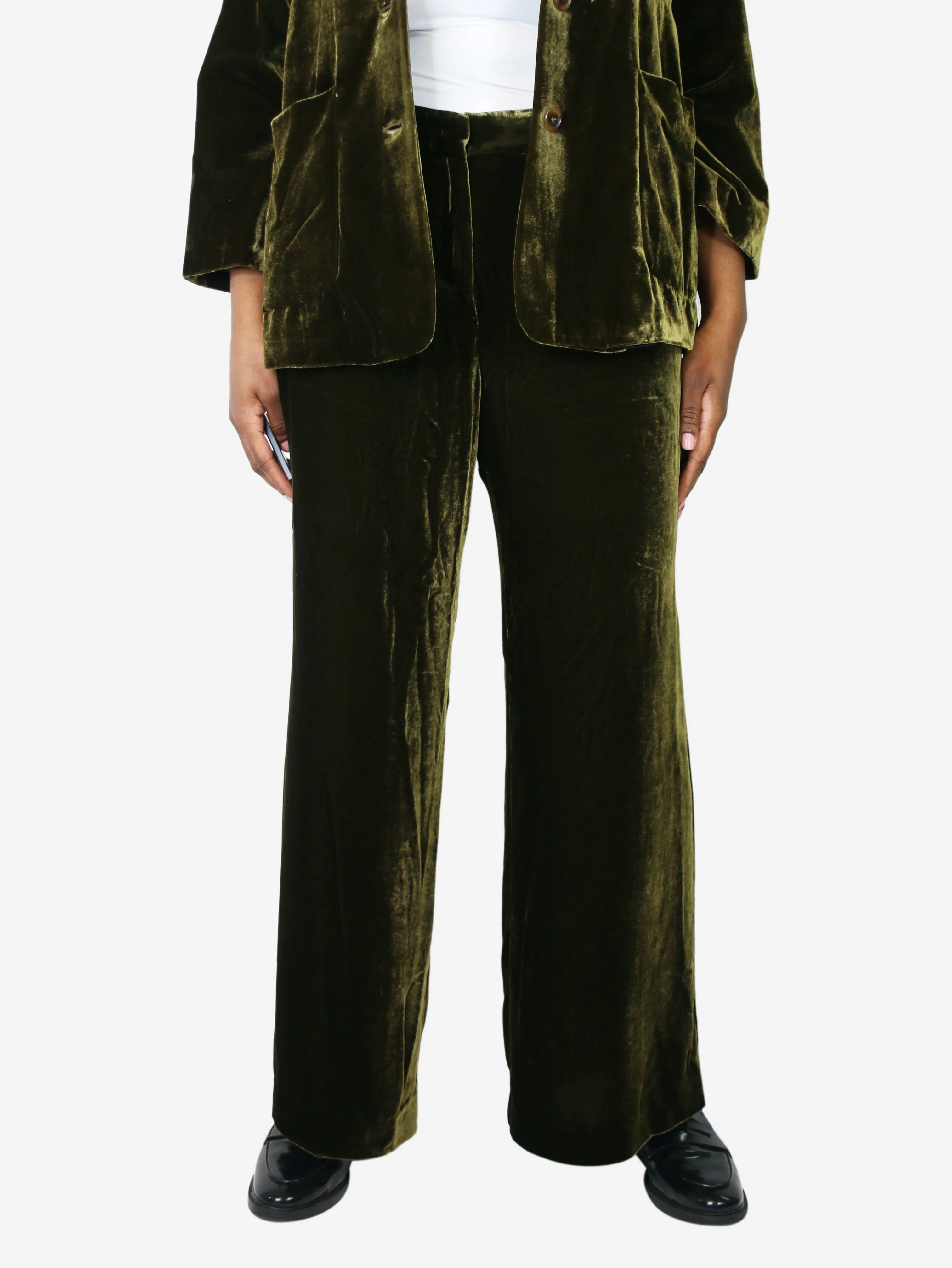 Green velvet trousers - size UK 16