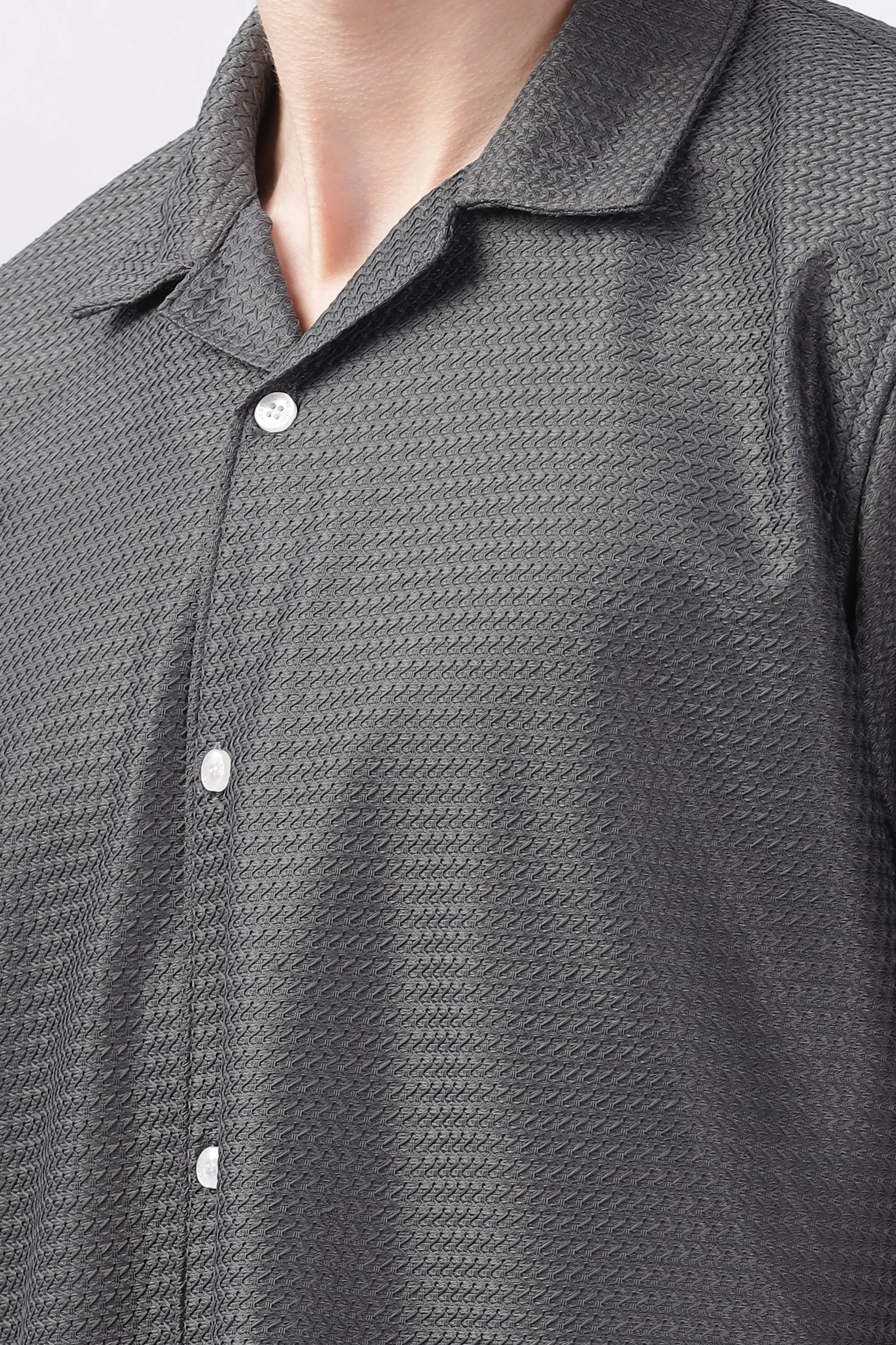 Grey textured turkish weave half sleeve shirt