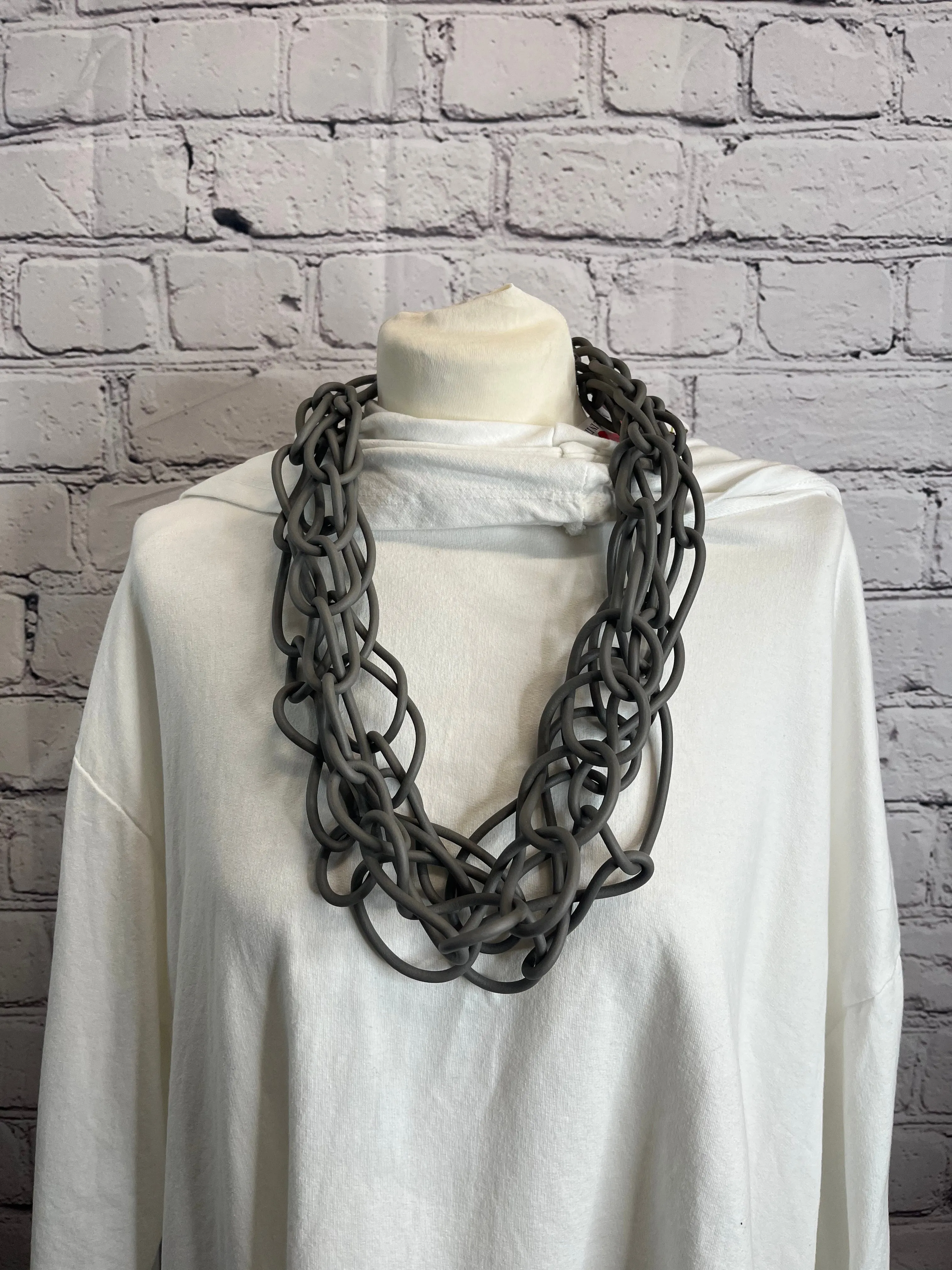 I. D. Short Rubber Triple Chain Necklace