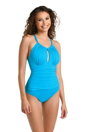 Island Goddess High Neck Keyhole One Piece - Lagoon