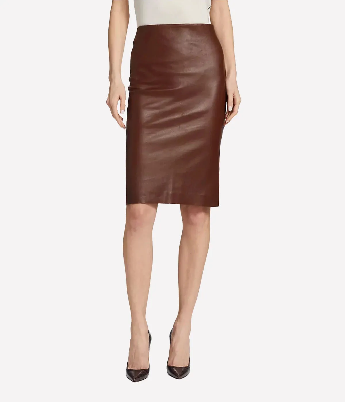 Leather Pencil Skirt in Whiskey