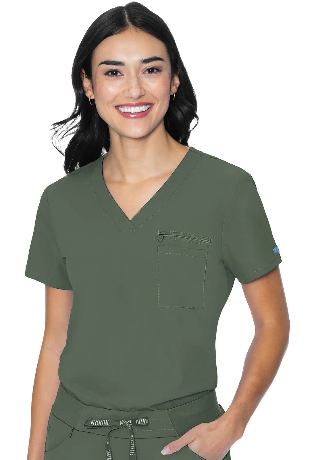 MC Peaches Women's V-Neck Chest Pocket Tuck Top MC8482