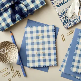 Mid Blue Gingham 'Happy Birthday' Card