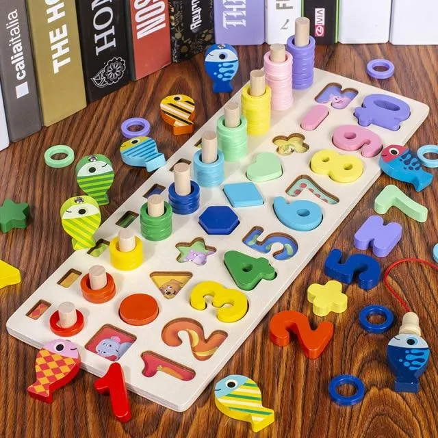 Montessori Wooden Math Toys Educational Teaching Aids Figure Matching Puzzle Preschool Busy Board Geometry Digital Toy Kids Gift