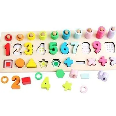 Montessori Wooden Math Toys Educational Teaching Aids Figure Matching Puzzle Preschool Busy Board Geometry Digital Toy Kids Gift